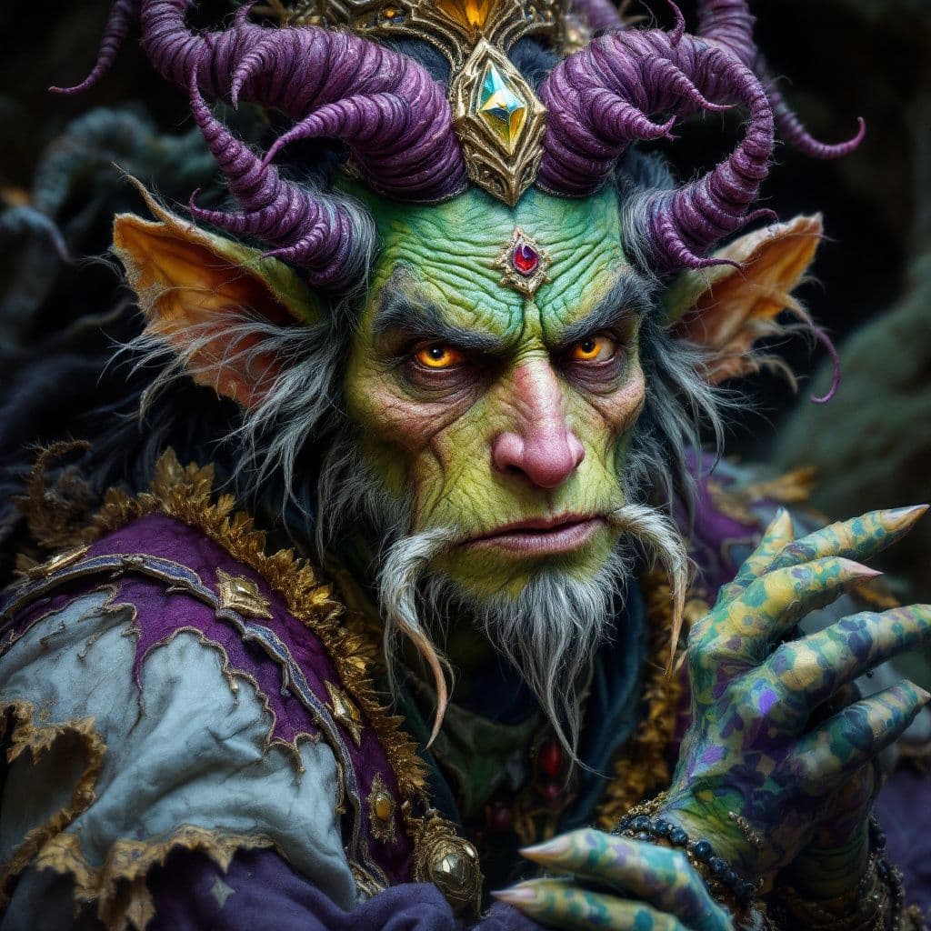 AI generated: A portrait of a folklore character, such as a sly trickster or a benevolent spirit. The style is rem...