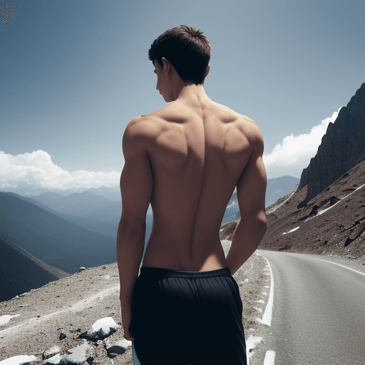 AI generated: a young man in his mid-20s, with his back, a reasonably athletic body, of someone who goes to the gy...