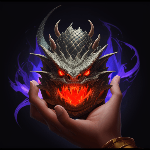 AI generated: draw me a head of the dragon, with body of the beast that holds a magic ball in one hand
