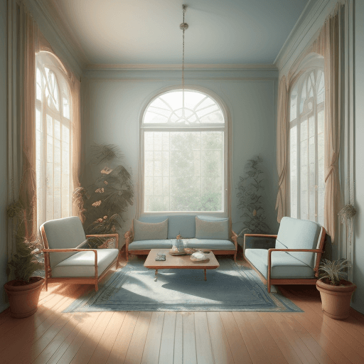 AI generated: High resolution photography interior design, dreamy sunken living room conversation pit, wooden floo...