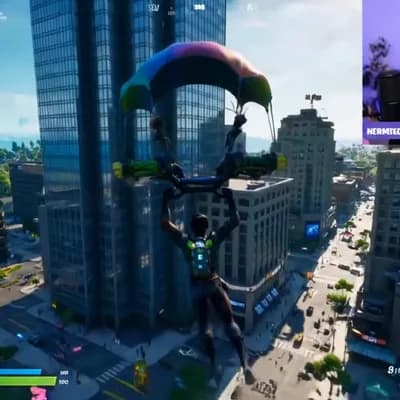 AI generated video: {
    "scene_description": "Realistic Fortnite-inspired gameplay footage: the screen shows a hyper-r...