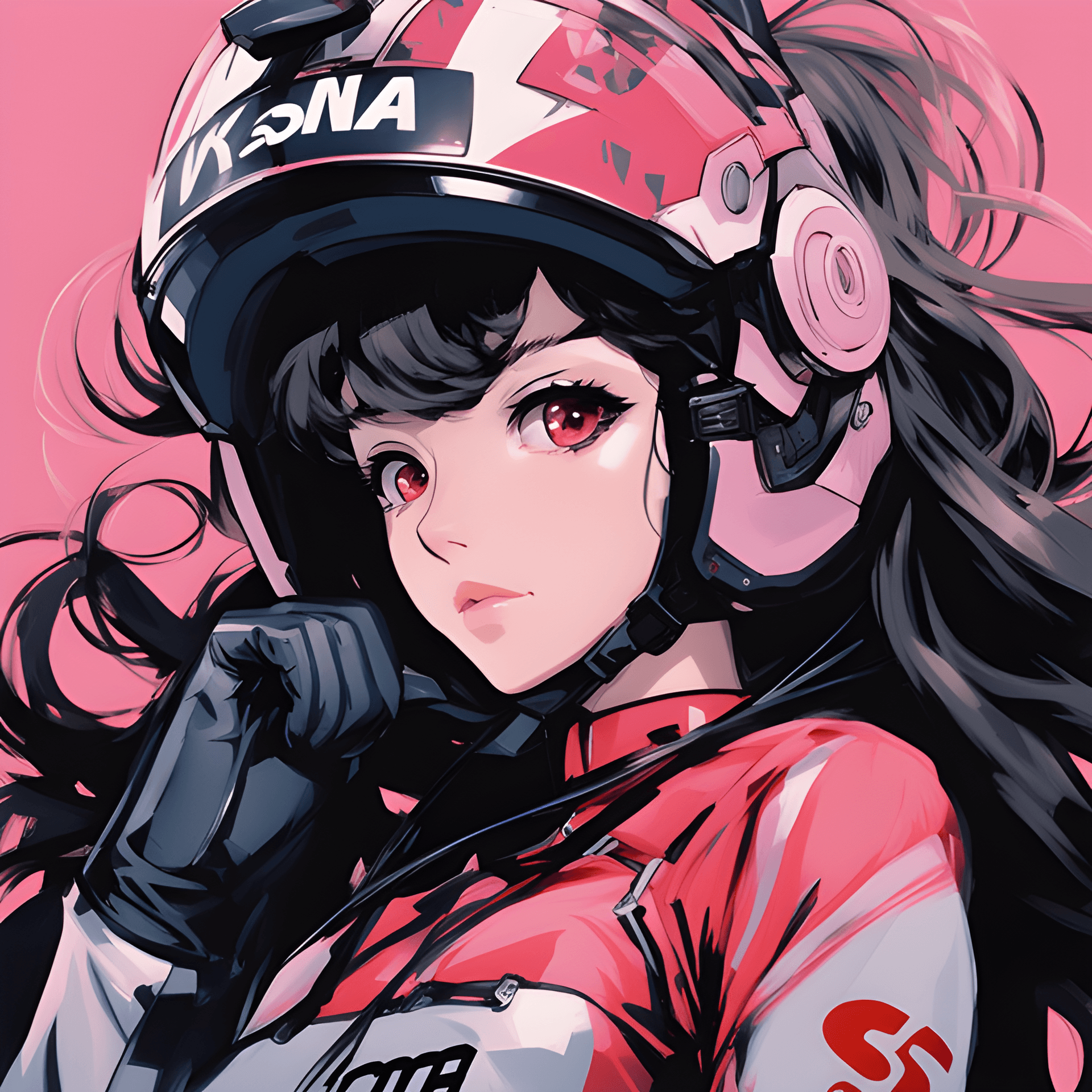AI generated: anime girl with a helmet on and gloves on, persona 5 art style wlop, kuvshinov ilya, artgerm and ily...