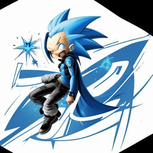 AI generated:  L'illustration présente super sonic blue avec tatouage rebel  