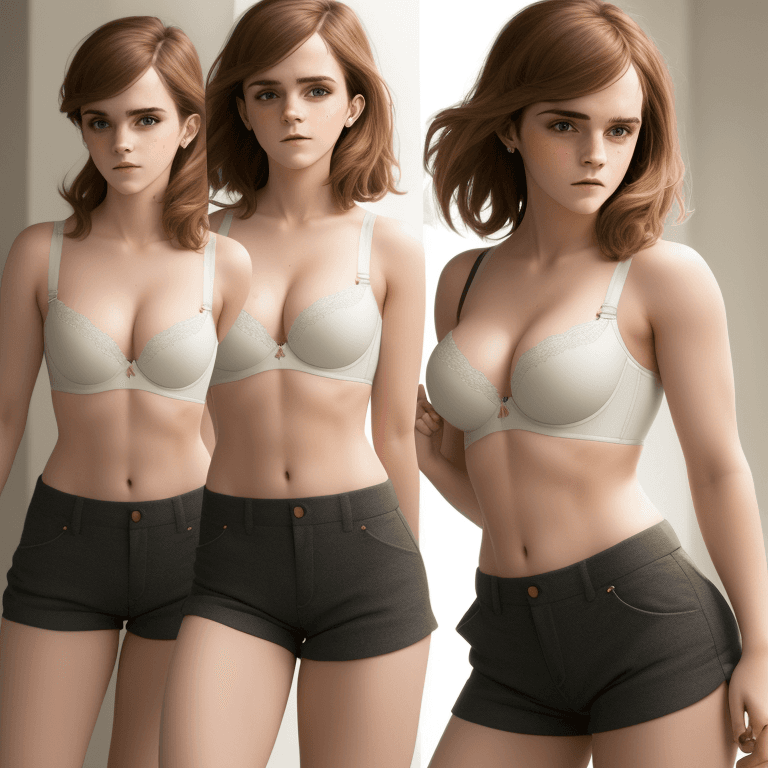 AI generated: ((Busty)) Emma  Watson with tight shorts and bra