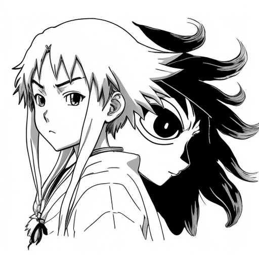 AI generated: many anime motives on white background, {{{{{{black and white style}}}}}}, art by studio ghibli