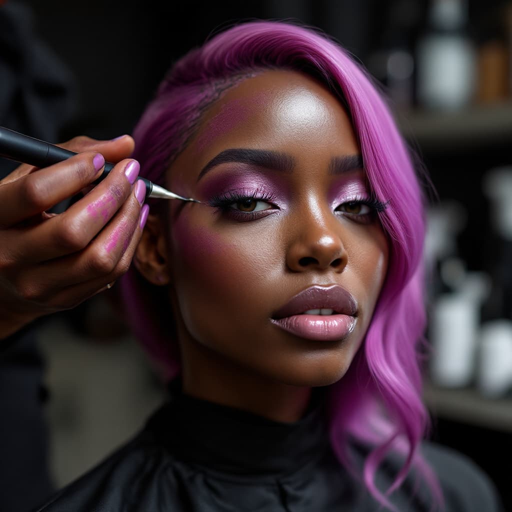 AI generated: ULTRA REALISTIC IMAGE OF A BLACK HAIRDRESSER doing a color dye on A BLACK FEMAKE CLIENTS HAIR IN BEA...
