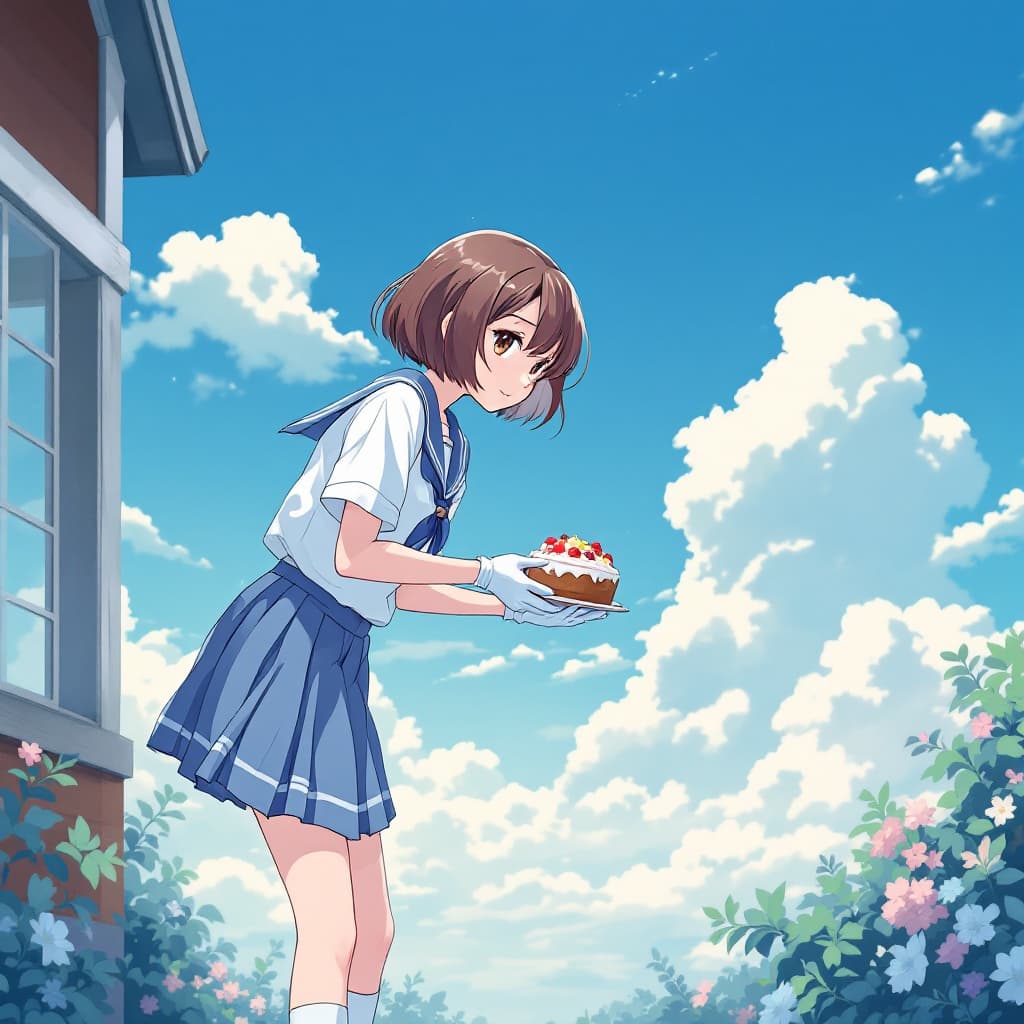 AI generated: A short-haired 15 years old anime Shojo manga girl with neatly styled chocolate-brown hair in a bob ...