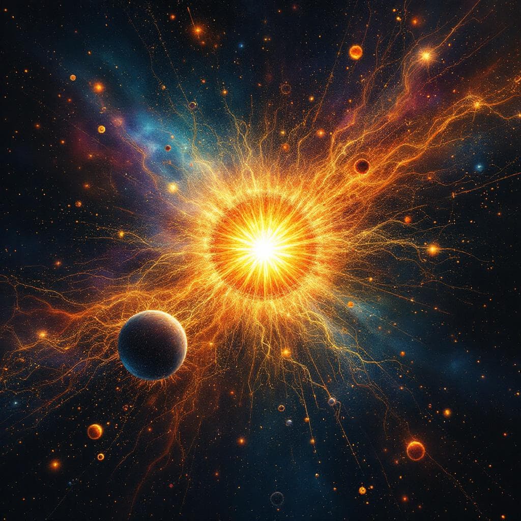 AI generated: A depiction of a single molecule progressing into a cosmic being