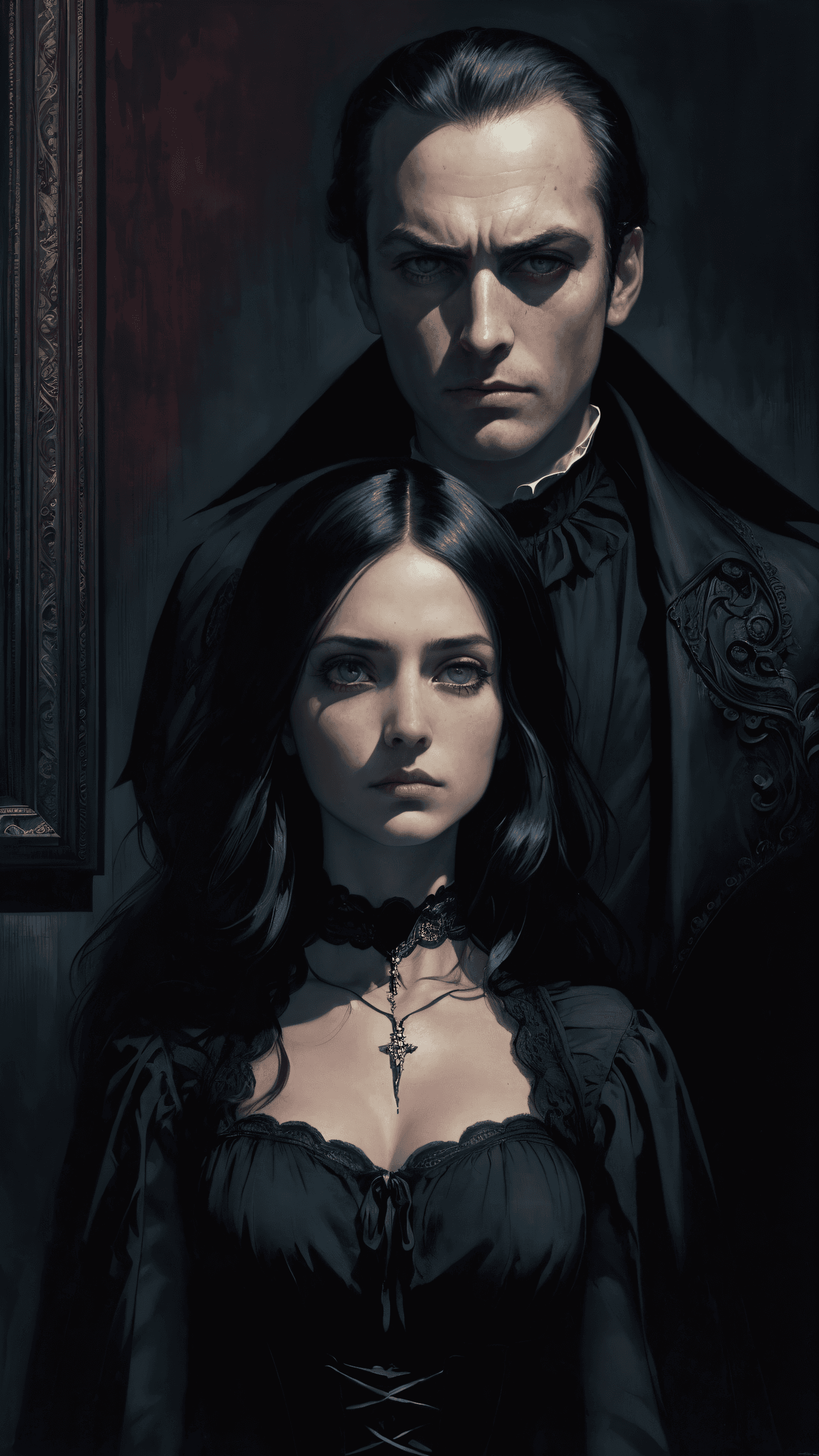 AI generated: (masterpiece award winning , best quality:1.2) , gothic romance aesthetic, painting, vintage horror ...