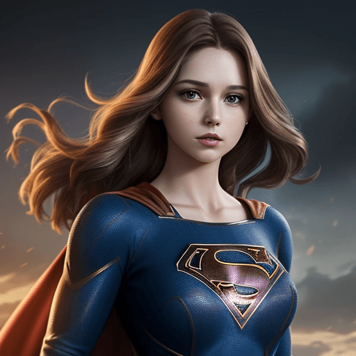 AI generated: A woman who is inspired by supergirl, she has brown hair and is very beautiful, her costume is white...