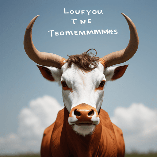 AI generated: photo of a Longhorn determined and facing the camera with the words commitment, effort, and teamwork...