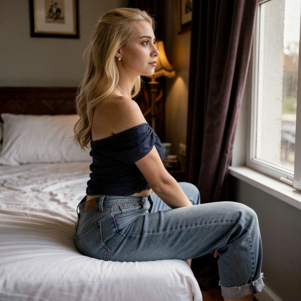 AI generated: raw tumblr side view photo what would go very viral in 2026 of a woman in her room in an edgy but cu...