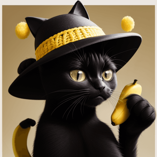 AI generated: black cat with bannana hat