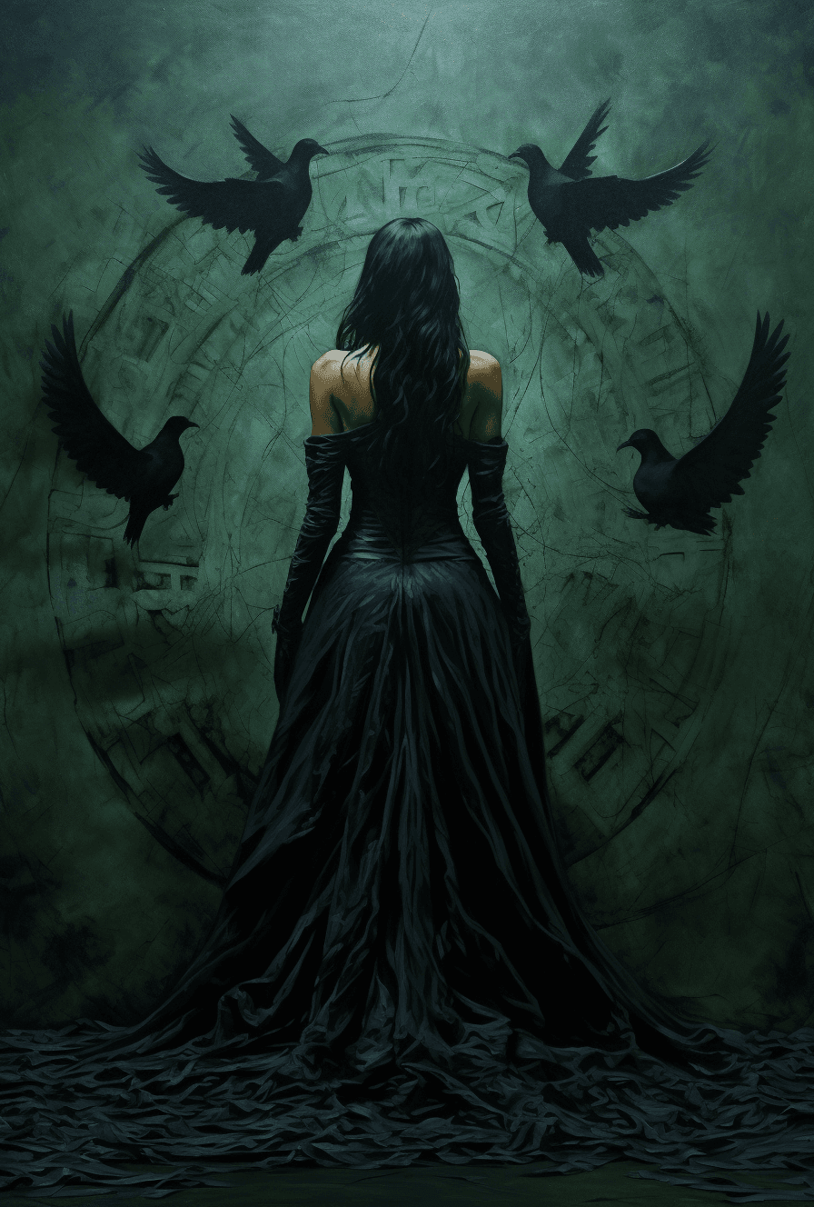 AI generated: A silhouette of a woman of dark fantasy standing on the ground, in the style of dark navy and dark e...