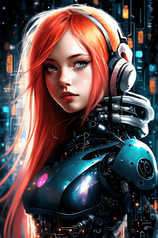 AI generated: mj, illustration of a cybernetic biochemical cyberpunk girl, (anime style:0.8), vibrant colors, expr...