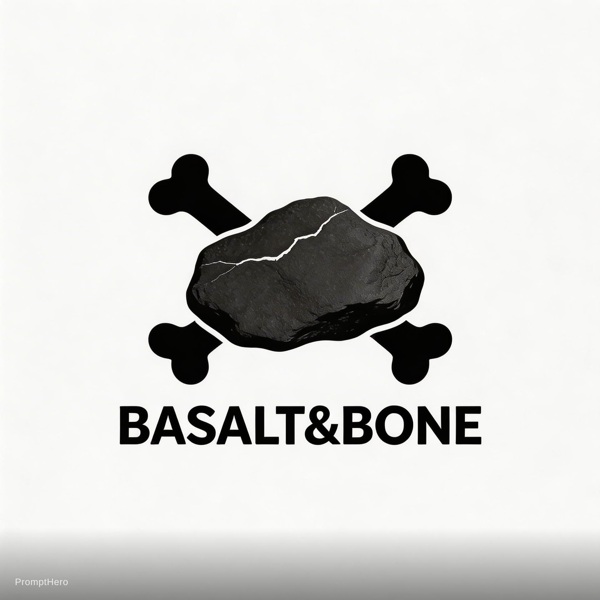 AI generated: Make a minimalism logo black and white. playful minimalist logo. Make basalt rock with a little crac...