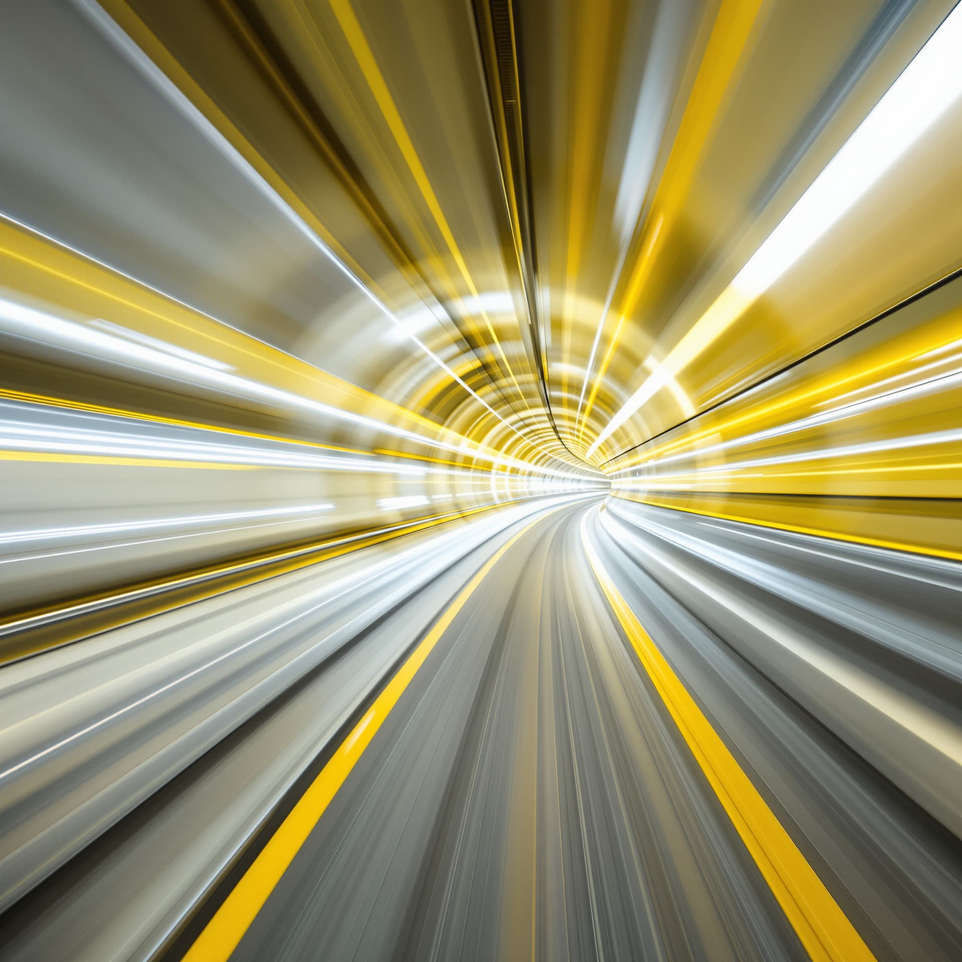 AI generated: futurerstic, white bright tunnel, fluchtpunkt, white, bright moving lights, long exposure, speed, dy...