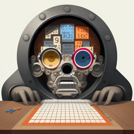 AI generated: Illustration of numbers, math simbols, composing a machine with human-like face, colorful