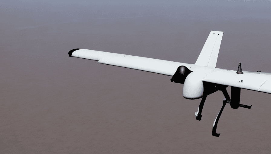 AI generated: MQ-9 Reaper type aerial drone, against a white sky background