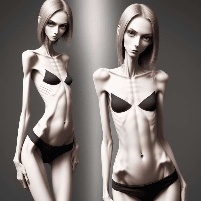 AI generated: extreme beautiful skinny
 slender face of skinny (almost anorexic) girl with a very thin belly
