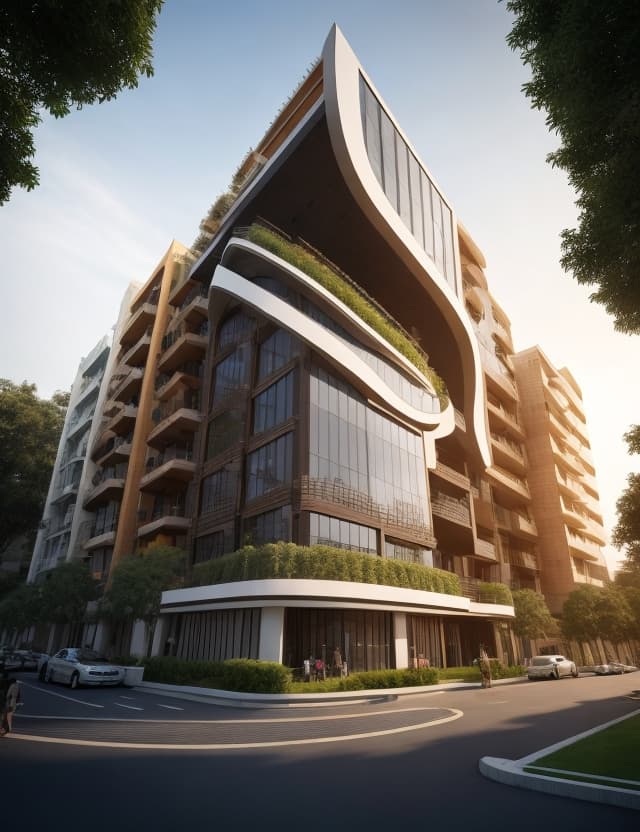 AI generated: Stylish modern building with smooth facade lines with african characters, building project of the ci...