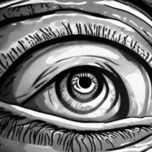 AI generated: someone puts eye drops in his eye, in the background is a dystopian world