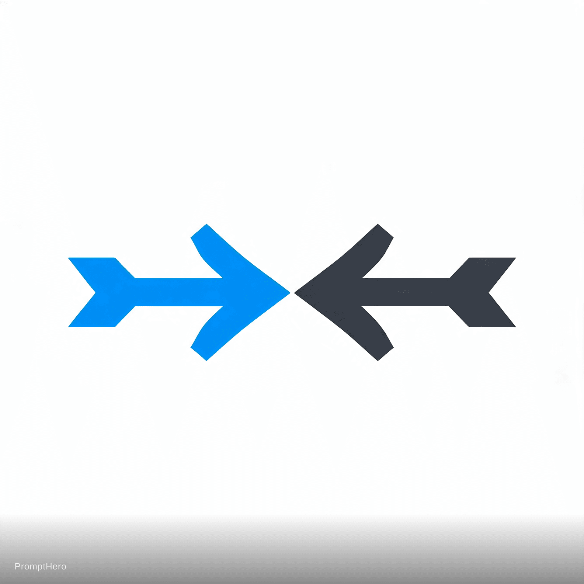 AI generated: be stylized as two arrows meeting. Coloring: electric blue and charcoal grey. White background, vect...