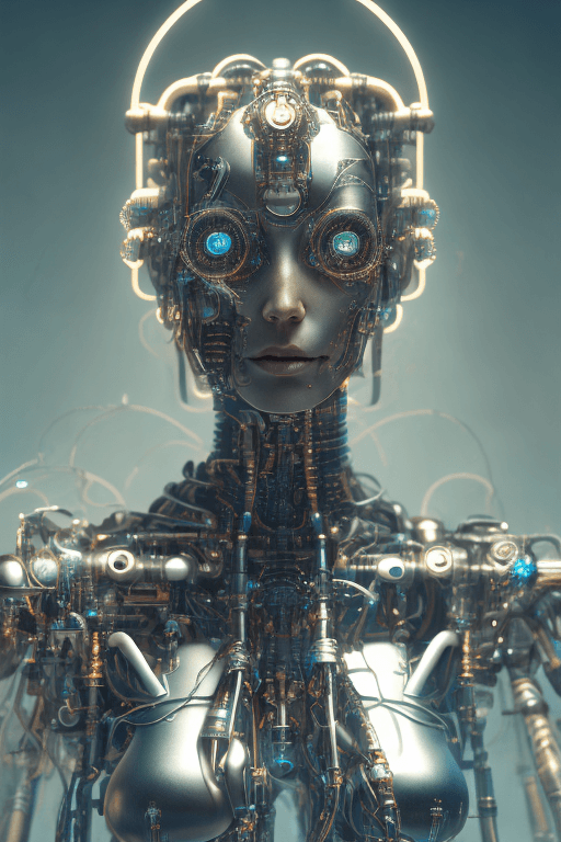 AI generated: full body cyborg| full-length portrait| detailed face| symmetric| steampunk| cyberpunk| cyborg| intr...