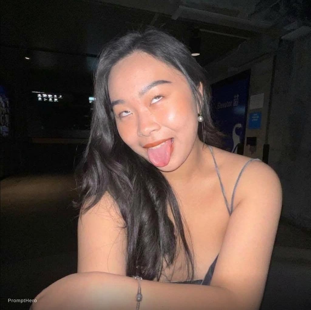 AI generated: She sticks her tongue out all the way and rolls her eyes back halfway