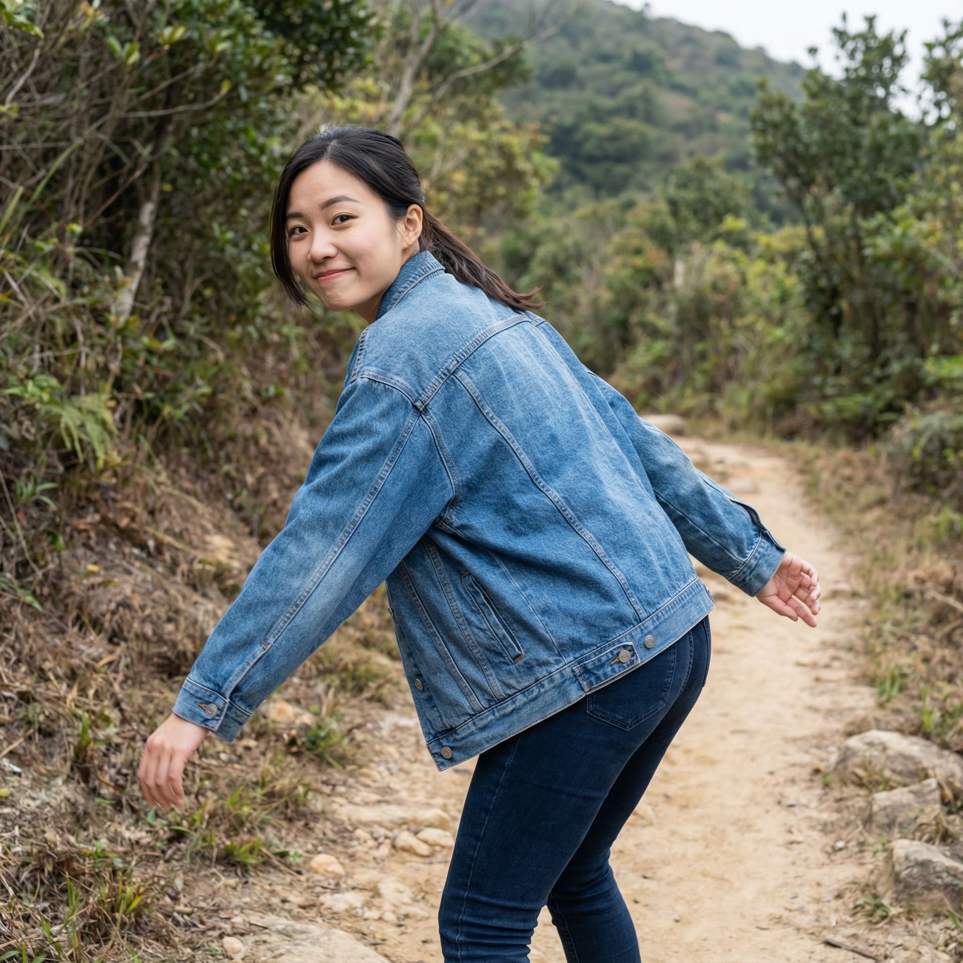 AI generated: an asian teen bend over spreading her ass with her own hand, and look backward