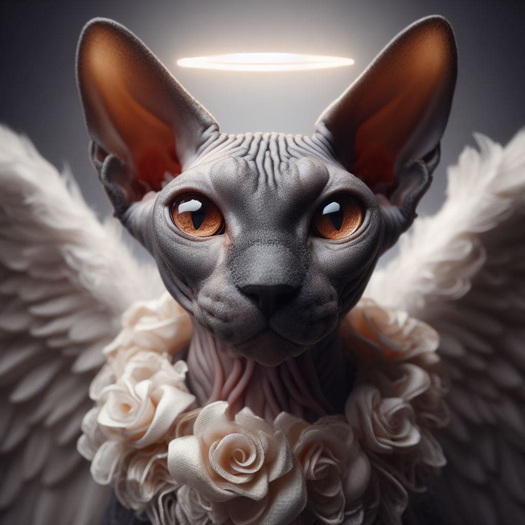 AI generated: Captivating studio portrait showcasing the intricate details of a stunning hairless grey Sphynx cat ...