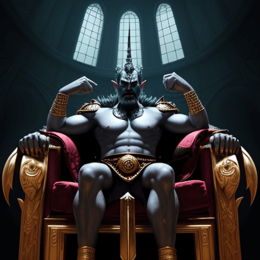 AI generated: An Almighty God of evil in his evil palace with his evil servants