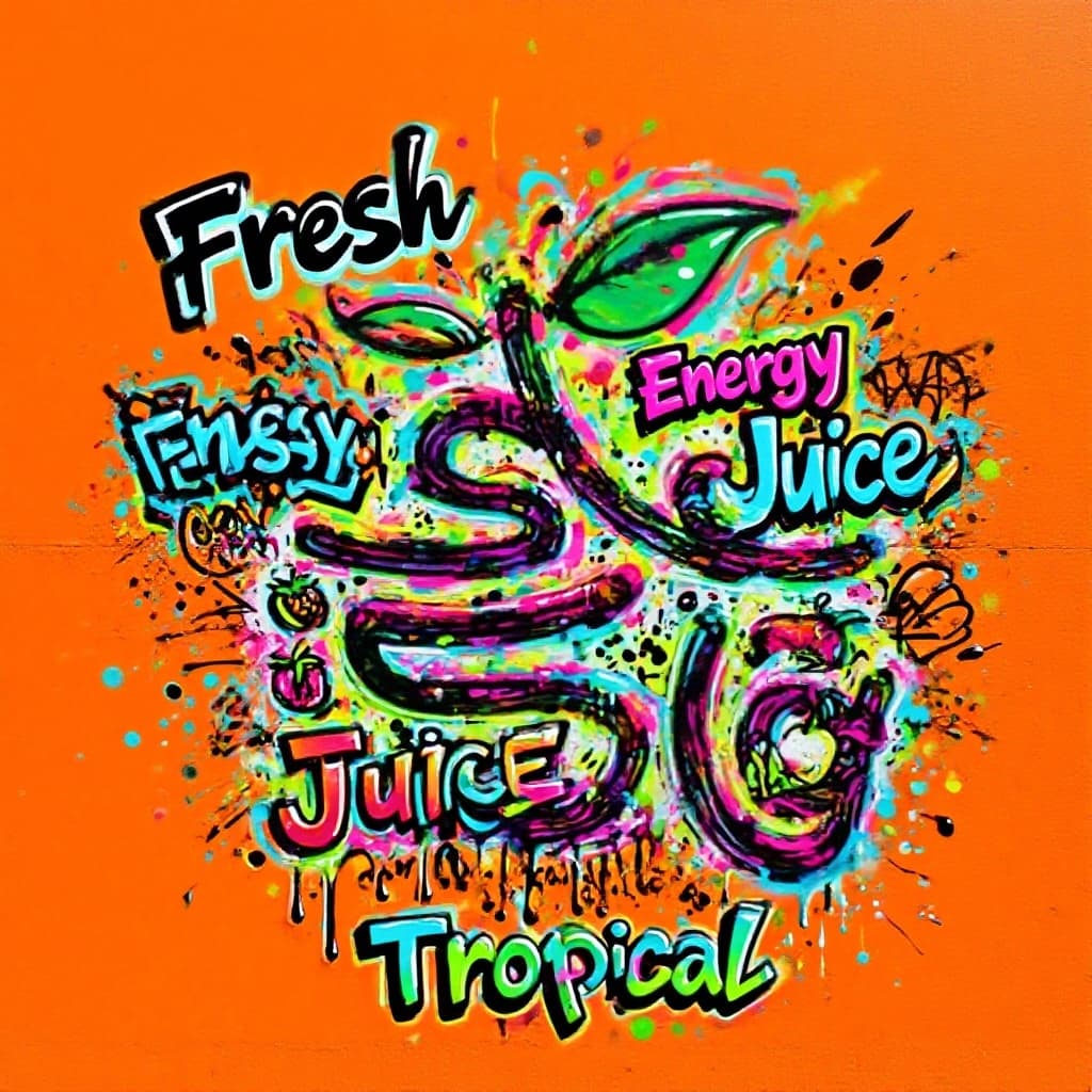 AI generated: Use the same visual style as in the artwork “Abstract Fruit Energy × Street Art” — orange background...