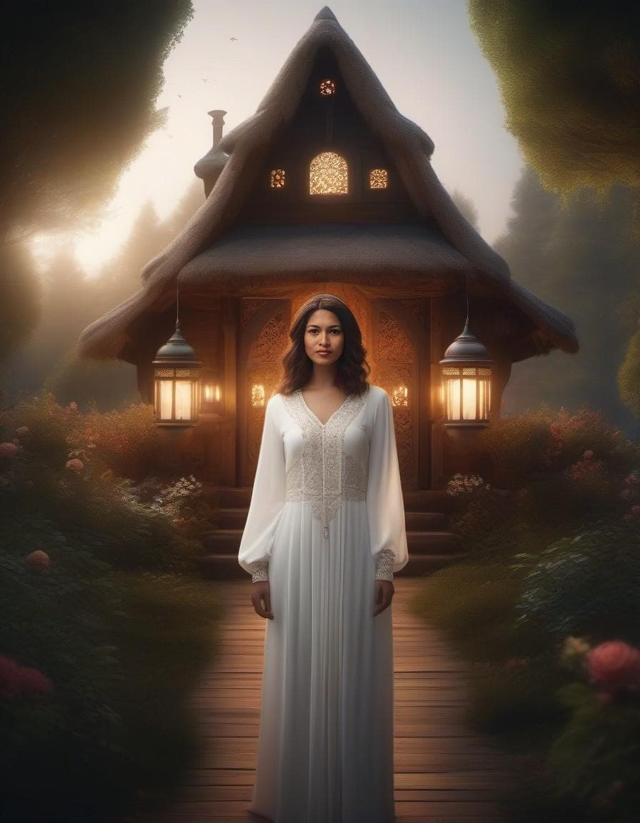 AI generated: a fairy tale wonderland with nature and a small magical house in the middle, extremely detailed, dar...
