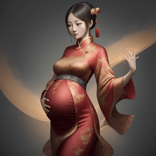 AI generated: Digital painting of a beautiful chinese woman, maternity, dress is crafted with waves and layers of ...
