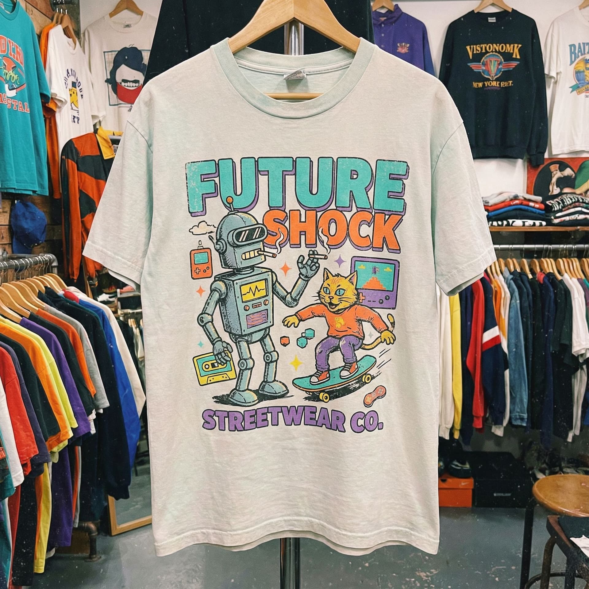 AI generated: camiseta desenho retro de streetwear.