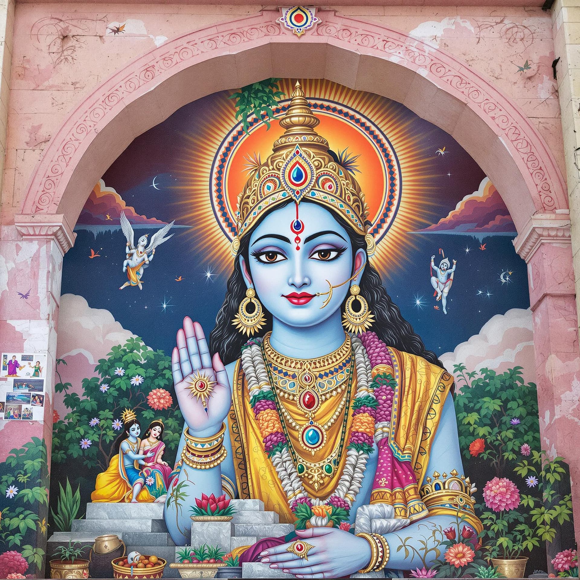 AI generated: mural painting of krishna