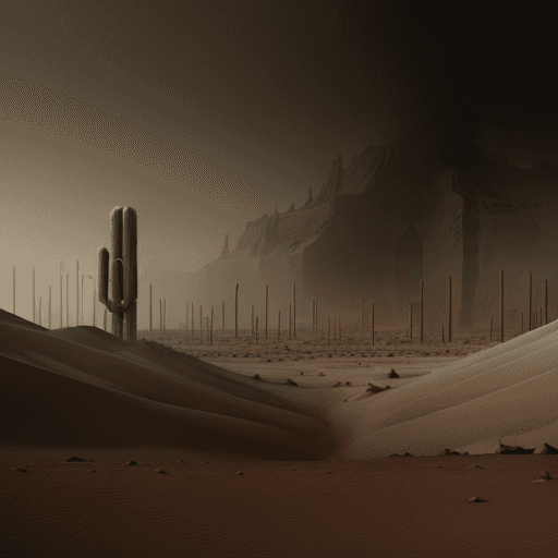AI generated: a desert full of ash in a macabre dystopian environment.