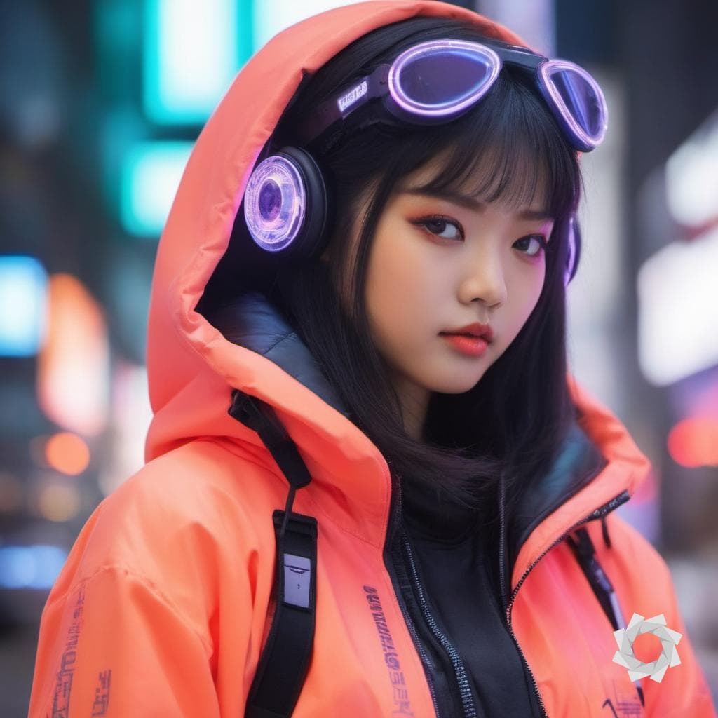 AI generated: Kim Yoo-jung as a futuristic girl, kawaii style {style Detailed body painting beautiful neon operato...