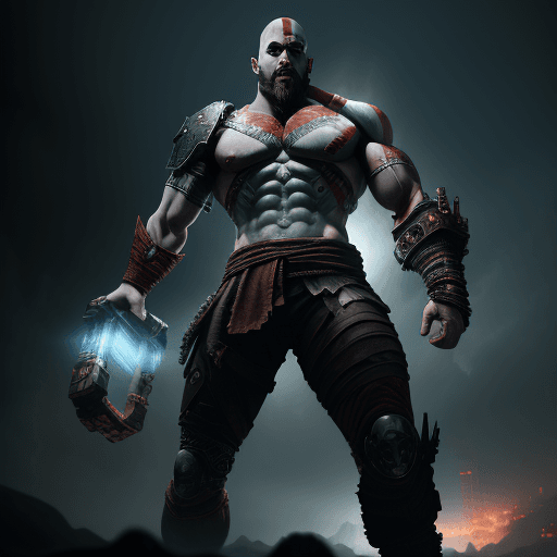 AI generated: Kratos from God of War (2018) as a cyborg :: Cyberpunk Adam Smasher, volumetric fog, perfect composi...