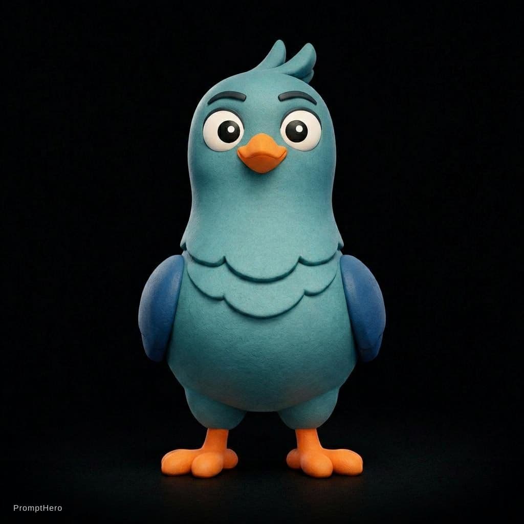 AI generated: Stylized premium 3D cartoon pigeon character, front-facing, perfectly centered, neutral standing pos...