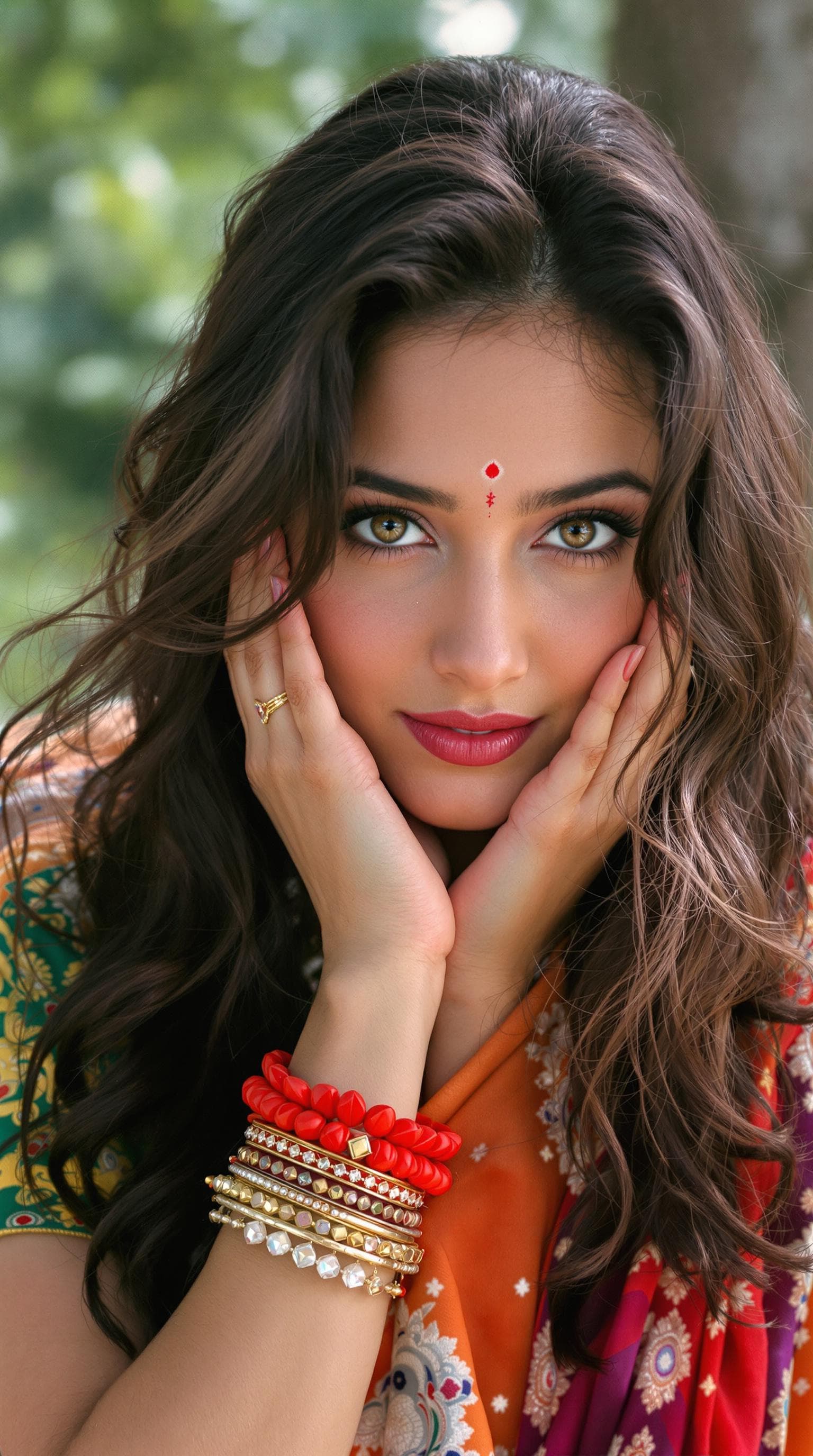 AI generated: Jennifer Connelly ,18-21 years old, brown hair, Indian hair style,trying to shy, inhaled chest,wide ...