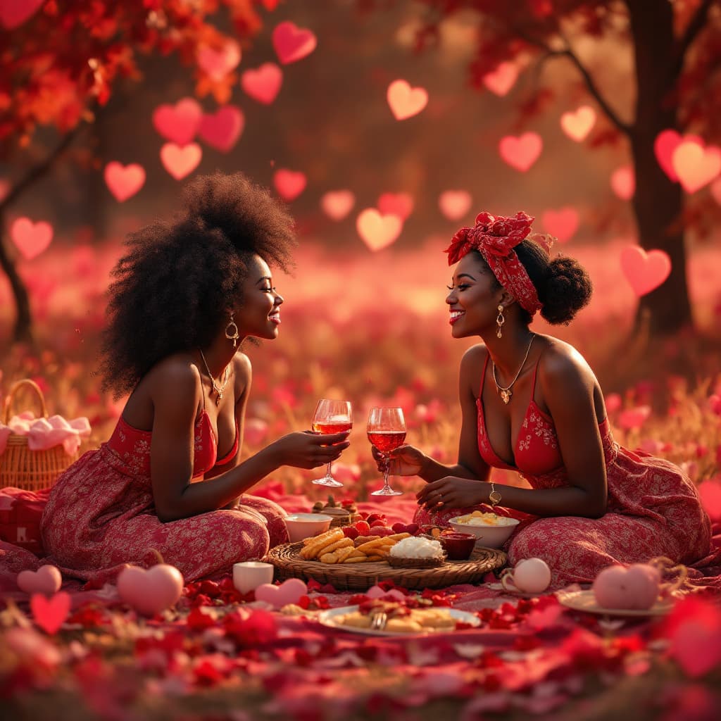 AI generated: A galentines themed image with african ladies on picnic in 4k resolution 