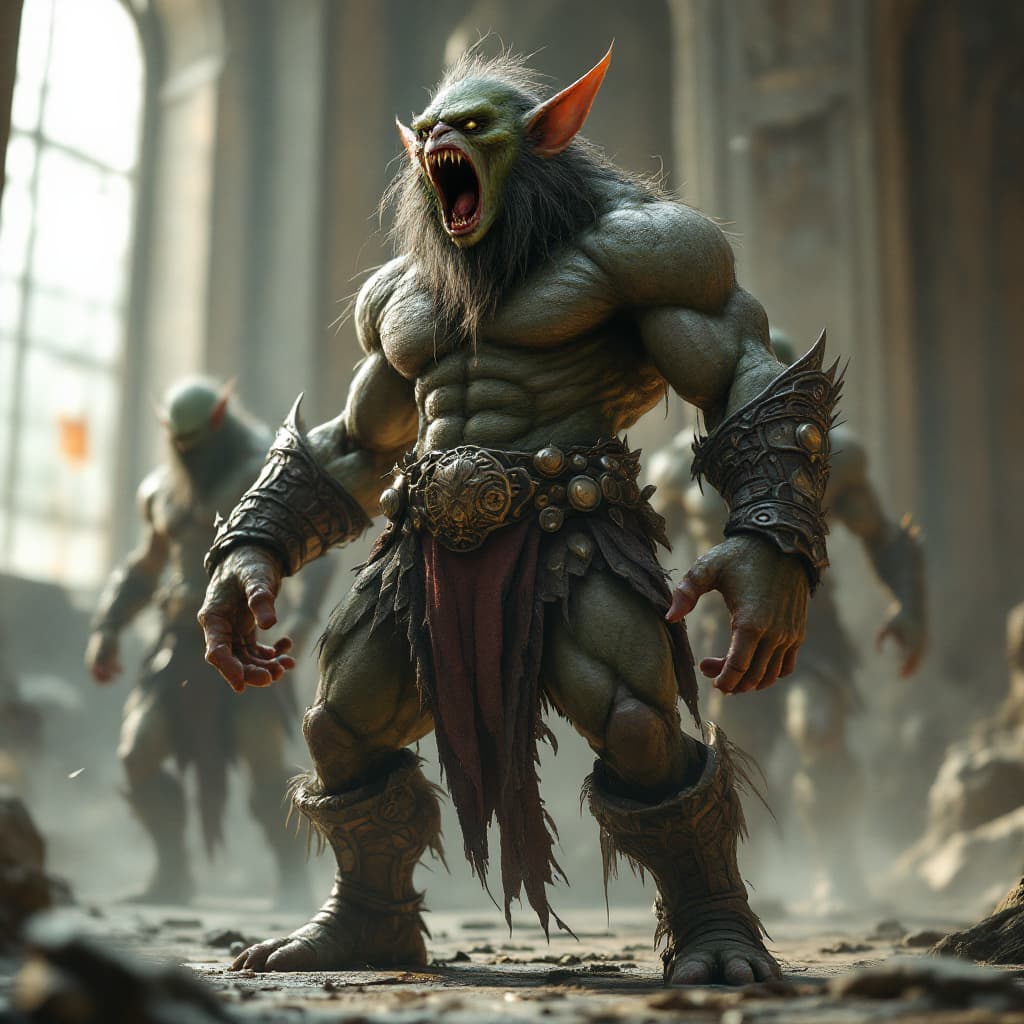 AI generated: the strongest titans, but there is a ridiculous gremlin ruining their poses, renaissance, incredibly...