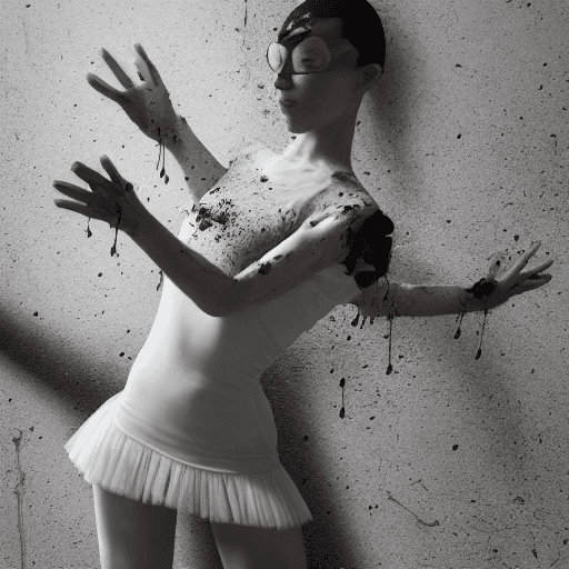 AI generated: Urban Ballerina with tutu and body from balenciaga, Dripping paint across the shape :: realistic cha...