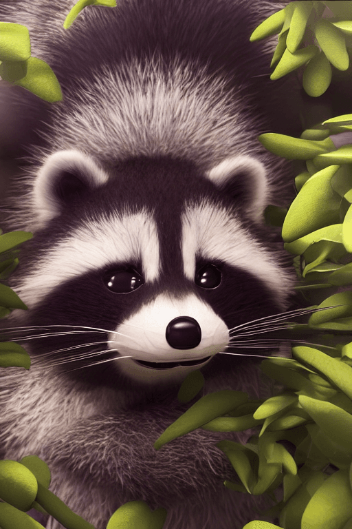 AI generated: 3d fluffy Raccoon, cute and adorable, cute, big circular reflective eyes, long fuzzy fur, Pixar rend...