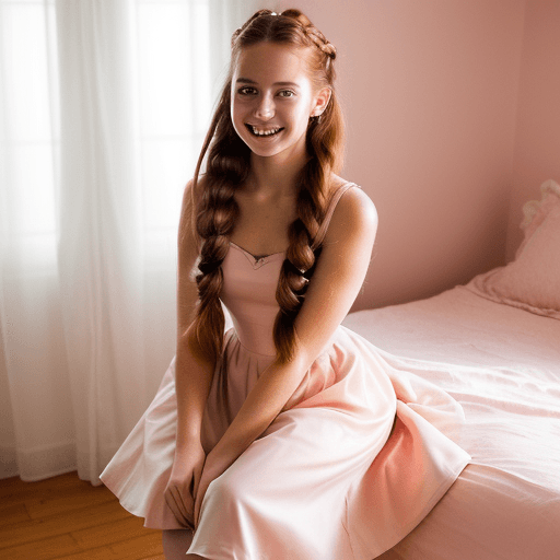 AI generated: beautiful 20 year old woman,  happy and smiling, long auburn hair in a French braid, hazel eyes, fai...