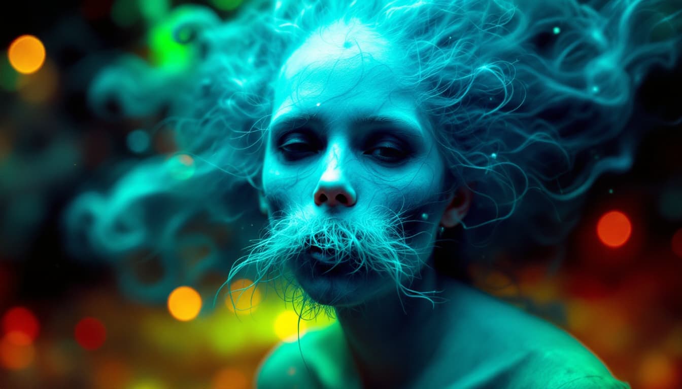 AI generated: a ghost with lot of hair on her mouth