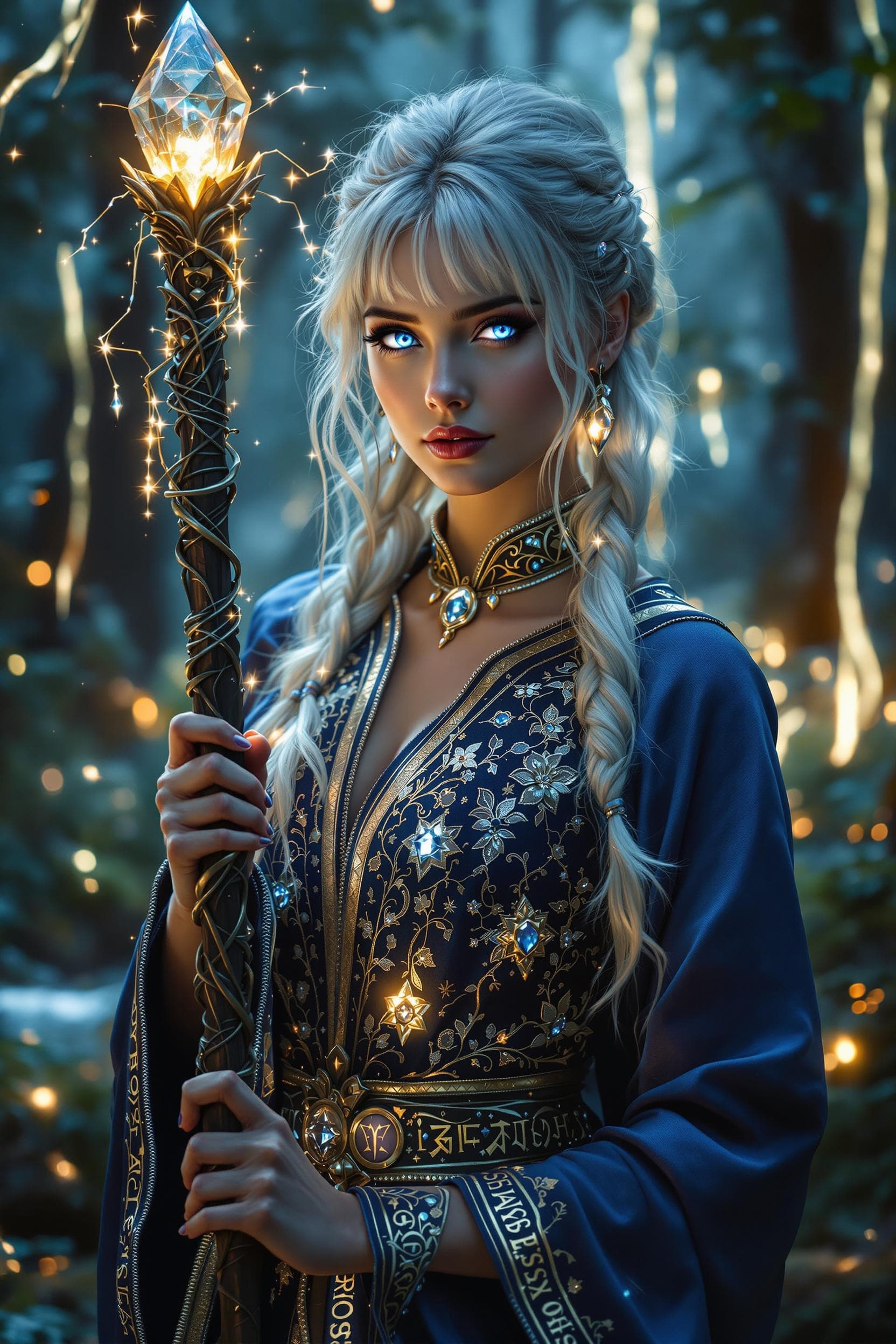 AI generated: Ultra-photorealistic cinematic portrait of a mystical and powerful sorceress standing in a glowing, ...