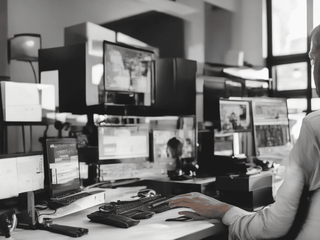 AI generated: A detailed photo of a Man at a computer, viewing the Zapier.com website, captured by a professional ...